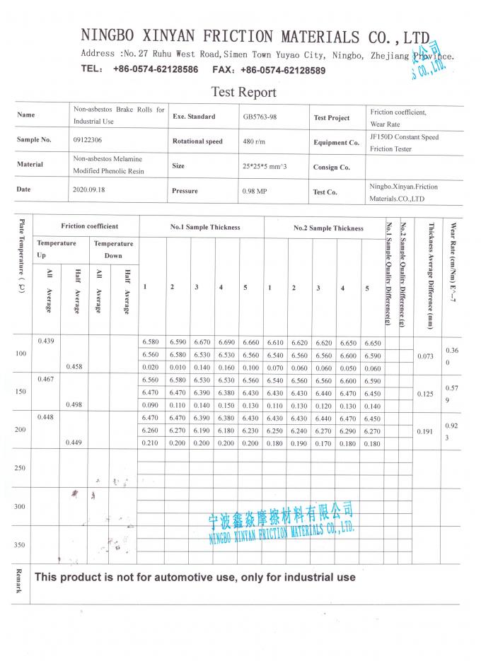 Non Asbes Woven Brake Lining Rolls Mooring Winch Anchor Windlass Brake